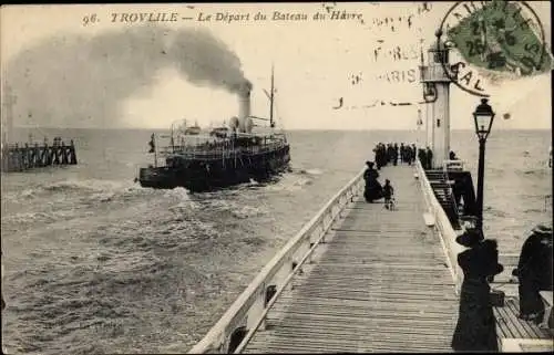 Ak Trouville Calvados, Le Depart du Bateau du Havre