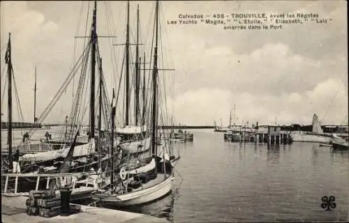 Ak Trouville Calvados, Les Yachts Magde, L'Etoile, Elisabeth, Lais, Le Port