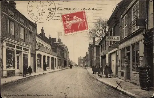 Ak Saint Just en Chaussée Oise, Rue de Beauvais, Papeterie, Patisserie