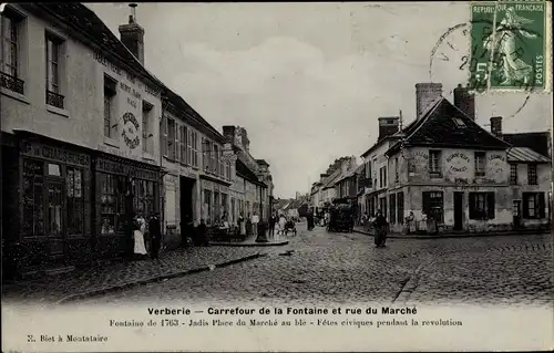 Ak Verberie Oise, Carrefour de la Fontaine et rue du Marche, Chaussures