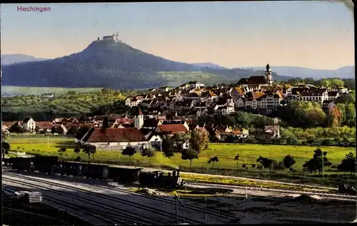 Ak Hechingen in Baden Württemberg, Blick auf den Ort, Dampflok