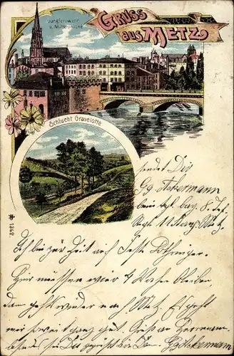 Litho Metz Moselle, Schlucht Gravelotte, Mittelbrücke, Kirche