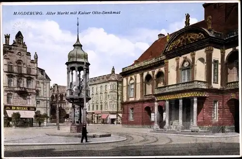 Ak Magdeburg an der Elbe, Alter Markt, Kaiser Otto Denkmal