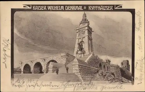 Künstler Ak Jander, Steinthaleben Kyffhäuserland in Thüringen, Kyffhäuser, Kaiser Wilhelm Denkmal