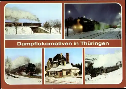 Ak Weida in Thüringen, Dampflokomotiven in Thüringen, BR 44 mit Ganzzug, Bahnhof, Gleisseite