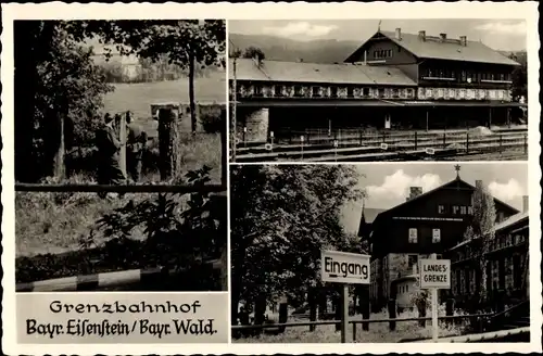 Ak Bayerisch Eisenstein im Bayrischen Wald, Grenzbahnhof, Landesgrenze