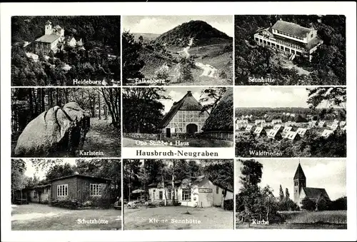 Ak Hamburg Harburg Hausbruch Neugraben, Falkenberg, Heideburg, Kirche, Karlstein, Sennhütte