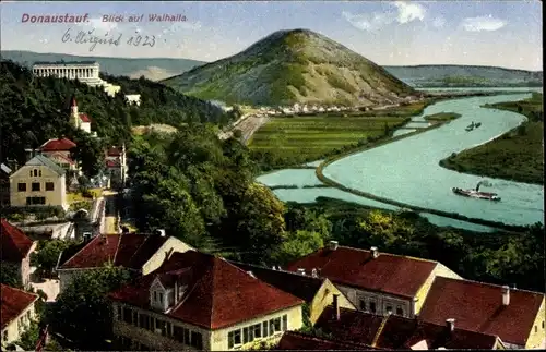 Ak Donaustauf Oberpfalz, Teilansicht des Ortes mit Blick auf Walhalla