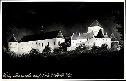 Foto Ak Wörth an der Donau Oberpfalz Bayern, Kreuzritterspiele auf dem Schloss, Nacht