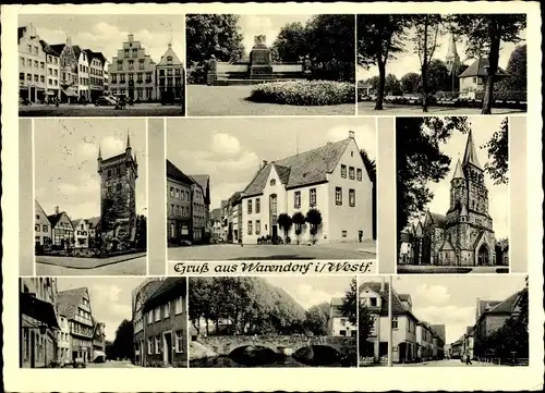 Ak Warendorf in Westfalen, Marktplatz, Rathaus, Brücke, Kirche