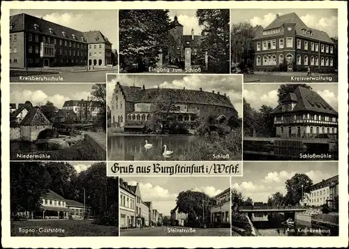 Ak Burgsteinfurt Steinfurt Westfalen, Schlossmühle, Steinstraße, Krankenhaus, Bagno Gaststätte
