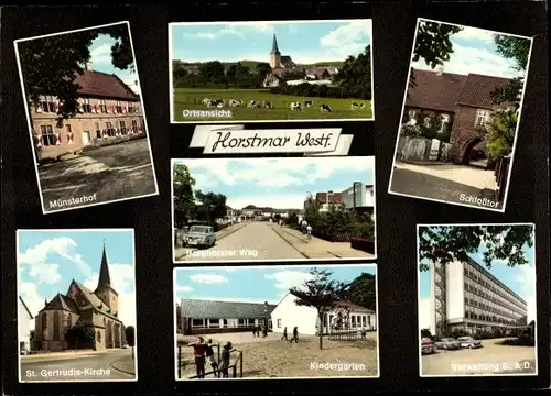 Ak Horstmar Westfalen, Schlosstor, Kindergarten, St. Gertrudis Kirche, Münsterhof, Borghorster Weg