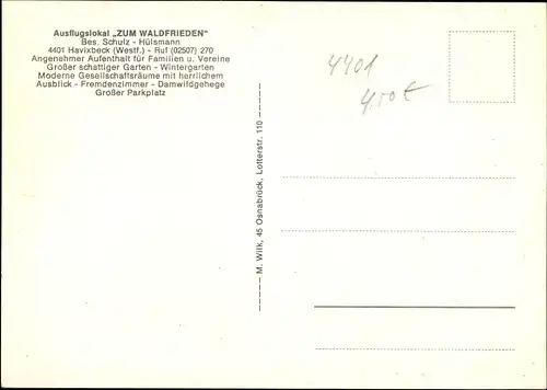 Ak Havixbeck in Westfalen, Gasthaus Zum Waldfrieden, Damwildgehege, Besitzer Schulz Hülsmann