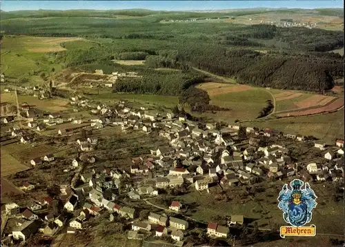 Ak Mehren in der Eifel, Fliegeraufnahme vom Ort, Wappen