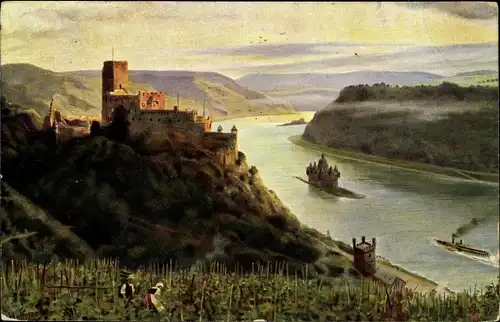 Künstler Ak Hoffman, H., Kaub am Rhein, Flusspartie mit Burg Gutenfels, Pfalz, Pfalzgrafenstein