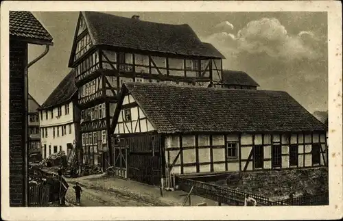 Ak Bad Wildungen in Nordhessen, alte Fachwerkhäuser in der Altstadt, Mittelgasse, Brauhaus