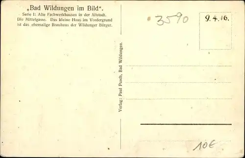 Ak Bad Wildungen in Nordhessen, alte Fachwerkhäuser in der Altstadt, Mittelgasse, Brauhaus