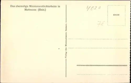 Ak Mettmann in Nordrhein Westfalen, ehemaliges Missionarstöchterheim