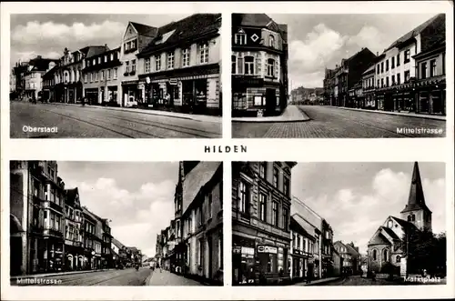 Ak Hilden Nordrhein Westfalen, Oberstadt, Mittelstraße, Marktplatz