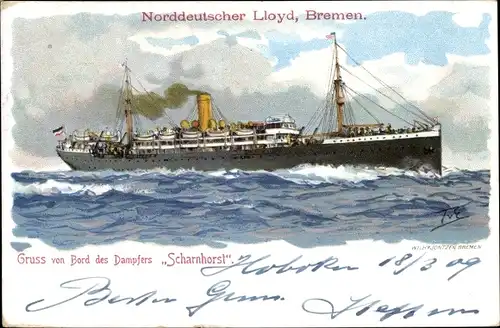 Künstler Ak von Eckenbrecher, Themistokles, Dampfschiff Scharnhorst, Norddeutscher Lloyd Bremen