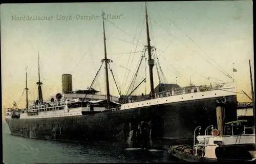 Ak Norddeutscher Lloyd Bremen, Dampfschiff Main im Hafen