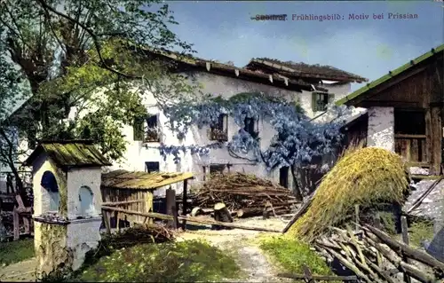 Ak Prissiano Prissian Tesimo Tisens Südtirol, Frühlingsbild, Haus mit Innenhof