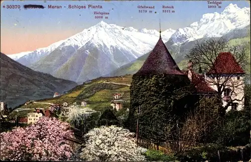 Ak Meran Merano Südtirol, Schloss Planta, Zielspitze, Gfallwand, Roteck