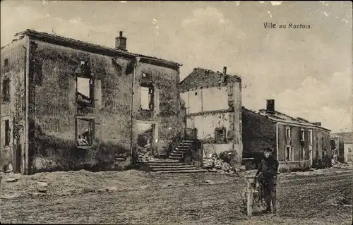 Ak Montois la Montagne Meurthe et Moselle, Ville, Ruine, Zerstörungen 1. WK