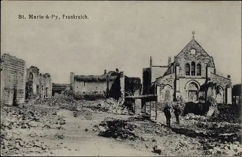 Ak Sainte Marie à Py Marne, Ruine, Zerstörungen 1. WK