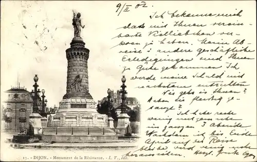 Ak Dijon Côte d'Or, Monument de la Resistance
