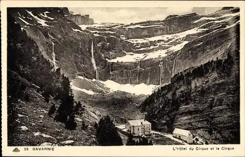 Ak Gavarnie Hautes Pyrénées, L'Hotel du Cirque et le Cirque