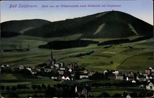 Ak Szczawno Zdrój Bad Salzbrunn Niederschlesien, Blick von der Wilhelmshöhe nach Weißstein, Hochwald