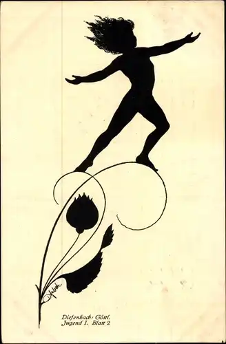 Scherenschnitt Ak Diefenbach, Göttliche Jugend 1, Blatt 2