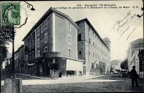 Ak Saint Marcellin Isère, Cafe du Boulevard, college de garcons, Boulevard du Champ de Mars