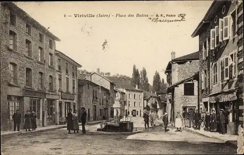 Ak Viriville Isère, Place des Buttes, Brunnen