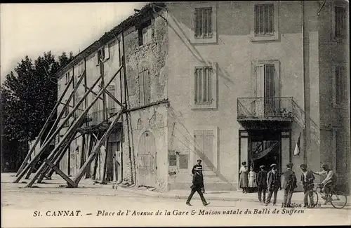 Ak Saint Cannat Bouches du Rhône, Place de l'Avenue de la Gare, Maison natale du Balli de Suffren