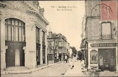 Ak Juvisy sur Orge Essonne, Rue de Draveil, Cafe Aux deux Gares