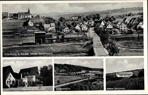 Ak Altenburg am Neckar Reutlingen in Württemberg, Schulhaus, Gasthof zum Neckartal, Totalansicht