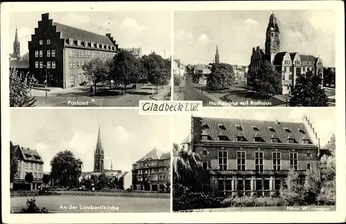 Ak Gladbeck im Ruhrgebiet, Hochstraße, Rathaus, Haus Wittringen, Lambertikirche, Postamt