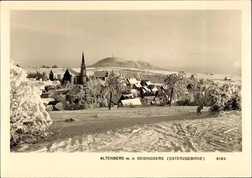Ak Geising Altenberg im Erzgebirge, Teilansicht im Winter mit Geisingberg