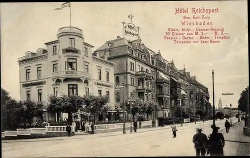 Ak Wiesbaden in Hessen, Hotel Reichspost, Hauptbahnhof