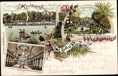Litho Wiesbaden in Hessen, Kurhaus, Kurhausplatz, Kursaal
