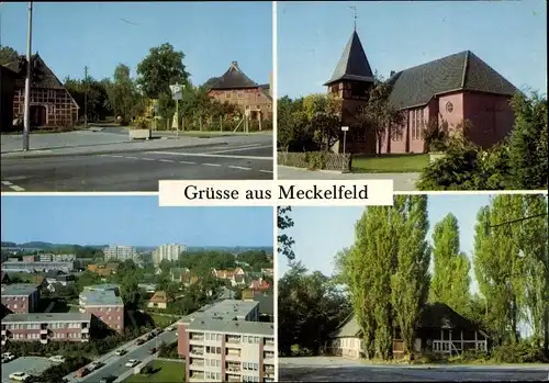 Ak Meckelfeld Seevetal im Kreis Harburg, Straßenpartien im Ort, Kirche