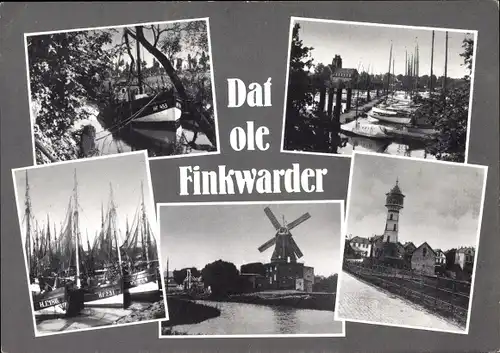 Ak Hamburg Mitte Finkenwerder, Finkwarder, Hafenbild, Windmühle, Leuchtturm
