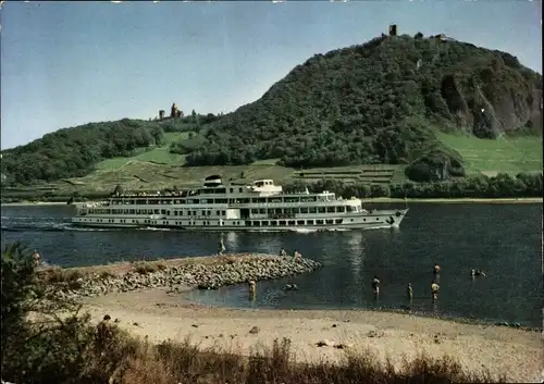 Ak Königswinter am Rhein, Rheindampfer Loreley passiert den Drachenfels