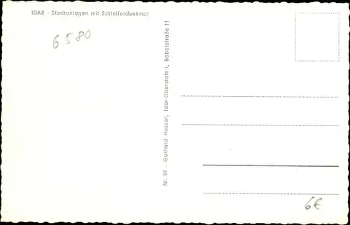 Ak Idar Oberstein an der Nahe, Stadtanlagen, Schleiferdenkmal