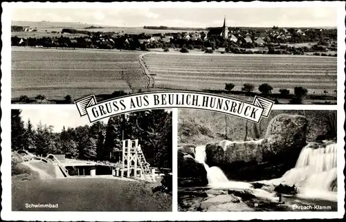 Ak Beulich im Hunsrück, Schwimmbad, Ehrbach Klamm, Panorama vom Ort