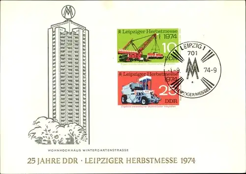 Ak Leipzig in Sachsen, 25 Jahre DDR, Leipziger Herbstmesse 1974, Wohnhochhaus Wintergartenstraße