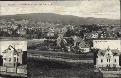 Ak Niedernhausen im Taunus Hessen, Villa Pauline, Villa Keller, Blick auf den Ort