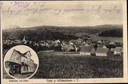 Ak Wildsachsen Hofheim am Taunus Hessen, Gasthaus zur Rose, Blick auf den Ort